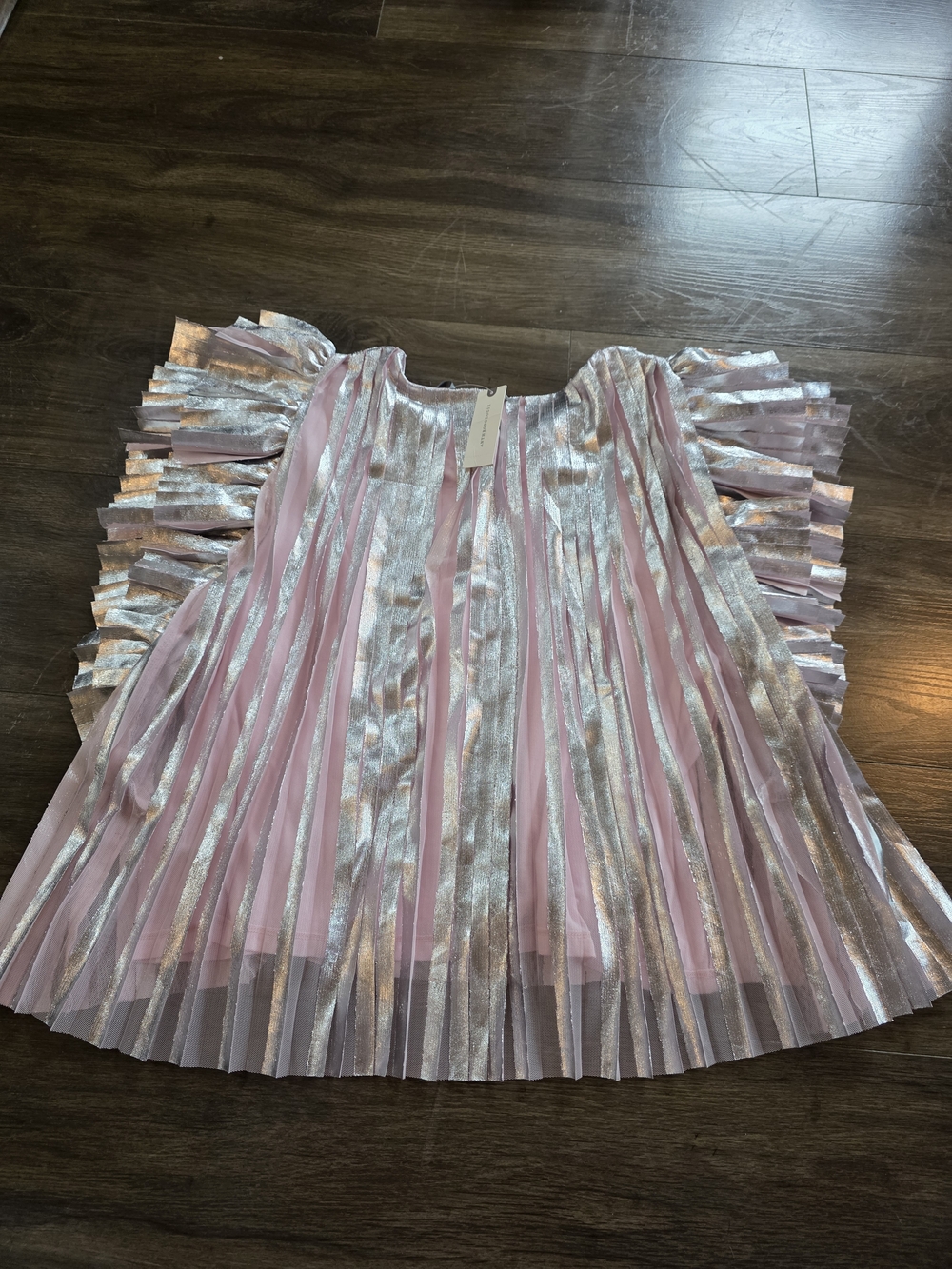 Anthropologie Pink Metallic Pleated Ruffle Blouse - Picture 8 of 10
